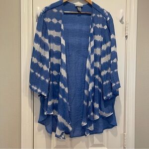 Catherines Open Kimono Top Womens 3X 26/28 Lightweight Indigo Tie Dye Bohemian